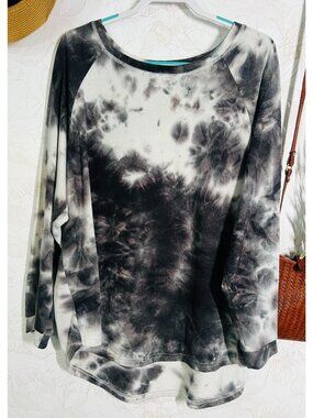 Chic Soul Tie-Dye Long Sleeve Top 2XL Black & White Casual Lightweight Polyester